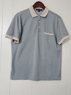 Robert Barakett Gray Polo with Cream Trim - Men's Short Sleeve Shirt
